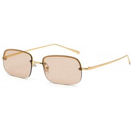 Rectangular New fashion trend ocean film unisex small frame rectangular metal half frame sunglasses - Brown - CH18T0Y74EI $10.31