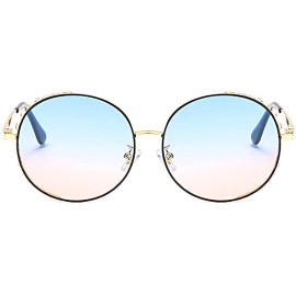 Goggle Fashion Round Pearl Decor Sunglasses UV Protection Metal Frame - Blue&pink Lens-e - CJ18U0EE5ZR $18.46