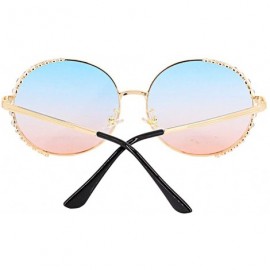 Goggle Fashion Round Pearl Decor Sunglasses UV Protection Metal Frame - Blue&pink Lens-e - CJ18U0EE5ZR $18.46