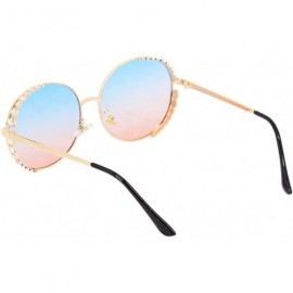 Goggle Fashion Round Pearl Decor Sunglasses UV Protection Metal Frame - Blue&pink Lens-e - CJ18U0EE5ZR $18.46