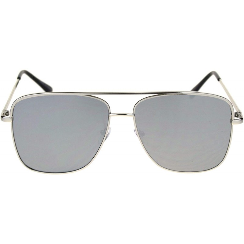 Rectangular Super Oversized Squared Rectangular Pilots Metal Rim Sunglasses - Silver Silver Mirror - C918R2LK94S $13.30