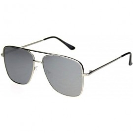 Rectangular Super Oversized Squared Rectangular Pilots Metal Rim Sunglasses - Silver Silver Mirror - C918R2LK94S $13.30