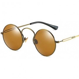 Round Polarized Small Round Sunglasses Retro Metal Frame - Brown Tinted Polarized Lens - CV18SL2LNM7 $14.12