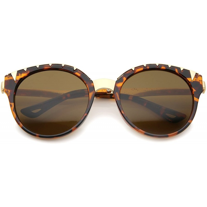 Cat Eye Women's Oversize Triangle Detail Round Cat Eye Sunglasses 55mm - Tortoise-gold / Brown - CS12I21RFQR $12.86