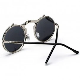 Oversized Metal Steampunk Sunglasses Women Fashion Round Glasses Vintage Sun Female UV400 Eyewear Shades - Silvergray - CU198...