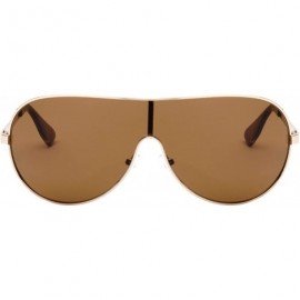 Shield Three Line Temple Curved One Piece Shield Lens Sunglasses - Brown - C0199IKSZ68 $20.10