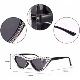 Square Sparkling Crystal Cat Eye Sunglasses UV Protection Rhinestone Sunglasses - White Rhinestone - CL18XRX304H $18.72