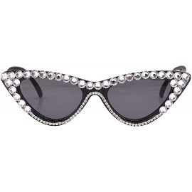 Square Sparkling Crystal Cat Eye Sunglasses UV Protection Rhinestone Sunglasses - White Rhinestone - CL18XRX304H $18.72