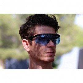 Rimless Semi Rimless Goggle Style Retro Rainbow Mirrored Lens ZigZag Sunglasses - Blue - CL18SZYIS5Q $8.42