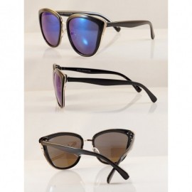 Cat Eye Women's New Iconic Metal Rimmed Cat-Eye Sunglasses - Mirrored Lens A055 - Black/ Blue Revo - CM18874M3DU $15.51