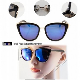 Cat Eye Women's New Iconic Metal Rimmed Cat-Eye Sunglasses - Mirrored Lens A055 - Black/ Blue Revo - CM18874M3DU $15.51