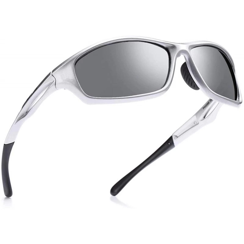 Sport Polarized Sports Sunglasses for Men TR90 Unbreakable Frame - Silver Mirror - C518H6YK40R $23.61