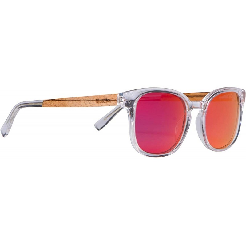 Wayfarer Clear Acetate Sunglasses with Polarized Lens in Wood Display Box - CB19486Z9YO $40.50