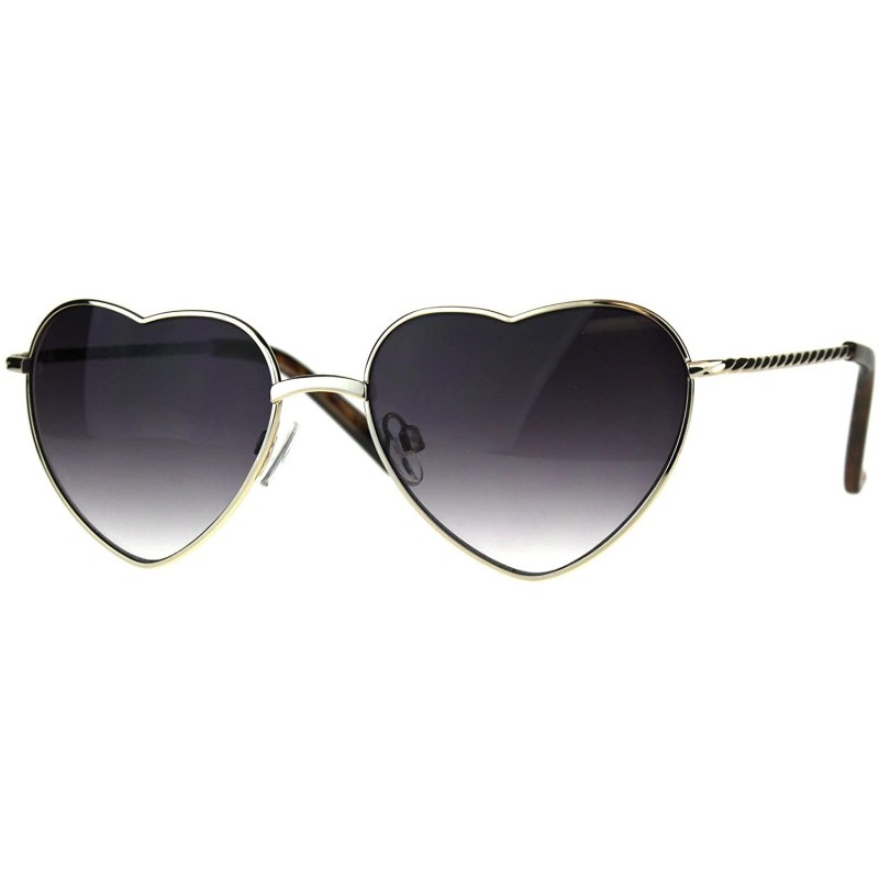 Rectangular Womens Heart Shape Chain Arm Metal Rim 70s Sunglasses - Gold Smoke - C5180CL5NT0 $13.53