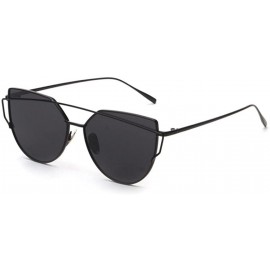 Rimless Fashion Womens Mirror Sunglasses - Round Cat Eye Sun Glasses - Metal Frame Twin-Beams Sunglasses - Black - CS18DNCYIN...