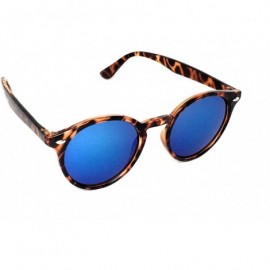 Round Round Horned Rimmed Retro Keyhole Sunglasses - Tortoise- Blue Revo - CO185XQGM6Q $7.91