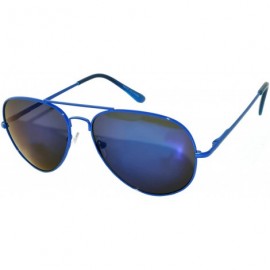 Aviator Colored Metal Frame with Full Mirror Lens Spring Hinge - Blue_mirror_lens - C4122DN22RR $9.01