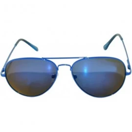 Aviator Colored Metal Frame with Full Mirror Lens Spring Hinge - Blue_mirror_lens - C4122DN22RR $9.01