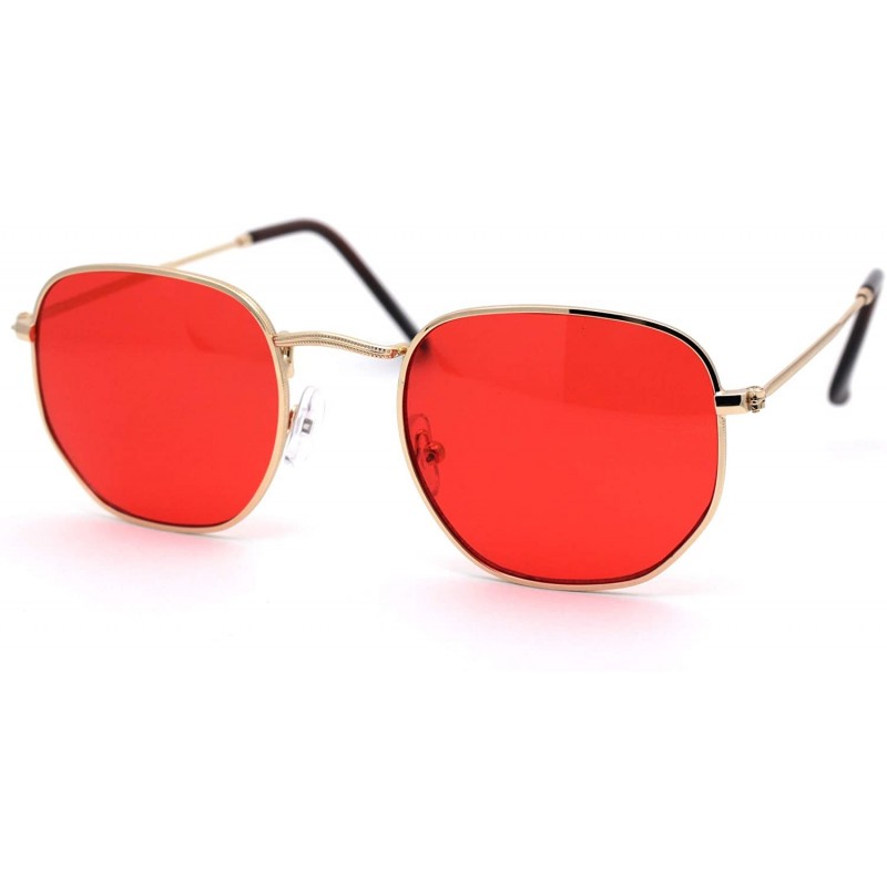 Rectangular Mens Hippie Groovy Pop Color Lens Metal Rim Rectangular Sunglasses - Gold Red - C0193N3IA0D $8.88