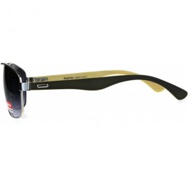 Rectangular Mens Rectangular Metal Pilots Officer Bamboo Wood Arm Sunglasses - Silver Dark Wood - CM180ANKXAE $16.89