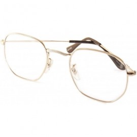 Square Minimalist Hexagonal Metal Frame Color Tinted/Clear Flat Lens Sunglasses A021 - Silver/ Clear - CA186CL460T $12.95