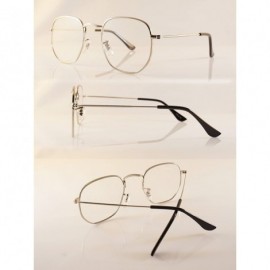 Square Minimalist Hexagonal Metal Frame Color Tinted/Clear Flat Lens Sunglasses A021 - Silver/ Clear - CA186CL460T $12.95