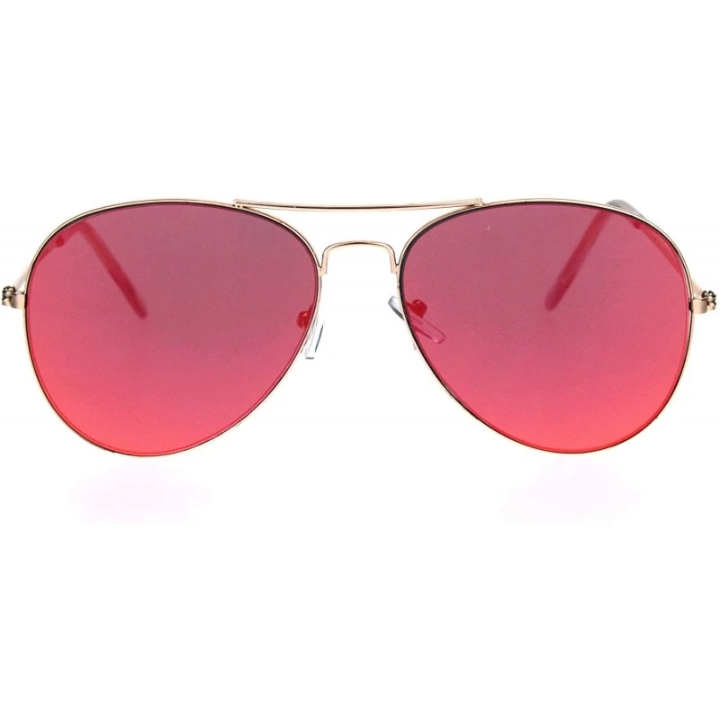 Round Color Mirror Lens Flat Panel Lens Metal Rim Officer Style Pilots Sunglasses - Gold Red - CD18IDSMXZQ $10.56