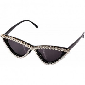 Oversized Sparkling Crystal Cat Eye Sunglasses UV Protection Rhinestone Sunglasses - Black Frame - CA18UCAL5U6 $12.19