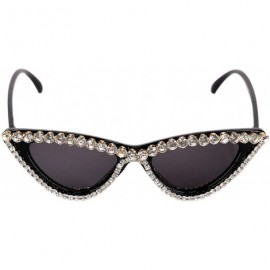 Oversized Sparkling Crystal Cat Eye Sunglasses UV Protection Rhinestone Sunglasses - Black Frame - CA18UCAL5U6 $12.19