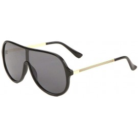 Shield Flat Top One Piece Lens Shield Three Color Bar Temple Sunglasses - Black - CN198D8HDGA $15.76