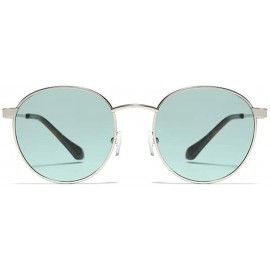 Round 60s Vintage Retro Hipster Lennon's Round Sunglasses Statement Hippie Glasses - Silver/Turquoise Green - C9194ER5IE6 $11.12