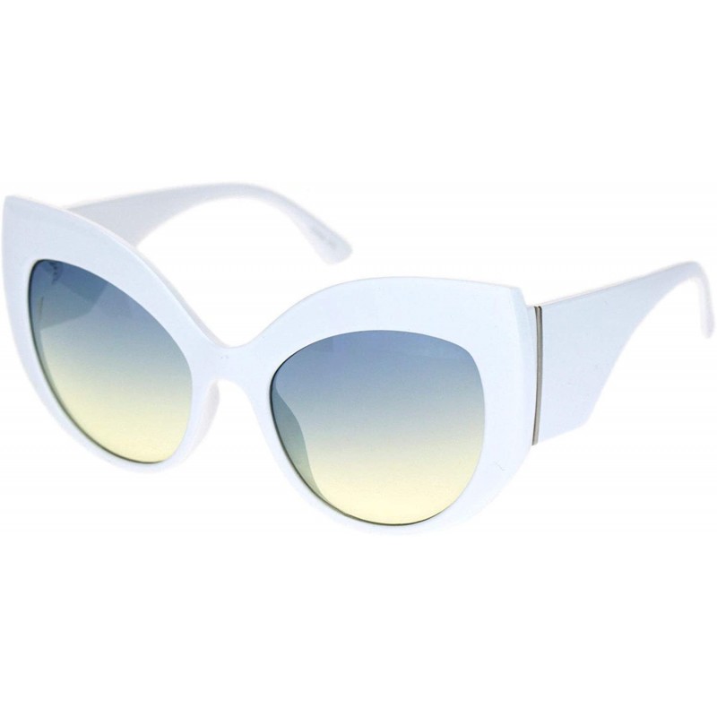 Oversized Womens Oversize Thick Plastic Brow Cat Eye Butterfly Sunglasses - White Gradient Blue Yellow - CJ18O9LDSRH $11.51