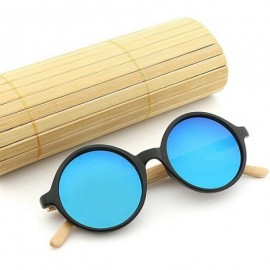 Round New Round Frame Retro Bamboo Leg Sunglasses Unisex Classic Black Sunglasses UV400 - Blue - CF1934S350Y $13.45