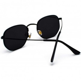 Round Vintage Gold Sunglasses Men Square Metal Frame Silver Brown Black Small Sun Glasses - Black - CH18Y6YOD97 $15.58