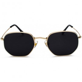 Round Vintage Gold Sunglasses Men Square Metal Frame Silver Brown Black Small Sun Glasses - Black - CH18Y6YOD97 $15.58