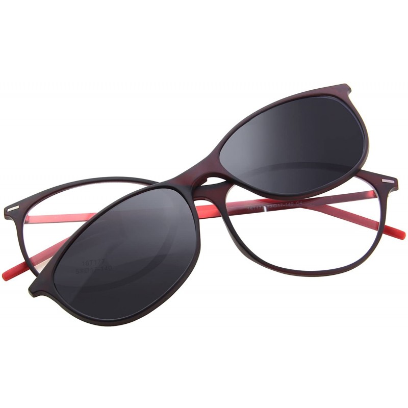 Oversized Vintage Clear Lens Glasses With Fashion Polarized Sunglasses Clip L8172 - Oval Red - CB12O2YCEX4 $15.32