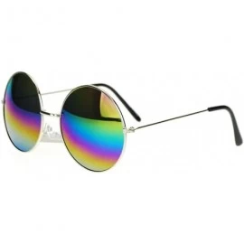 Round Oil Slick Mirror Lens 70s Hippie Round Circle Metal Wire Rim Sunglasses - Silver - C511YPQWAG3 $11.33