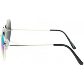 Round Oil Slick Mirror Lens 70s Hippie Round Circle Metal Wire Rim Sunglasses - Silver - C511YPQWAG3 $11.33