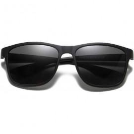 Rectangular Men's Wide Fit Polarized Sunglass (M972) - Matte Black - CY193A9UQ9D $25.99