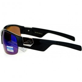 Wrap Arctic Blue Mens Sunglasses BlueTech Anti-Glare Lens Half Rim Wrap Around - Black - CM1872NQWZS $13.09