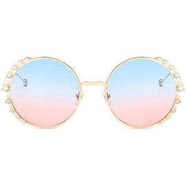 Rimless Stylish Round Pearl Decor Sunglasses UV Protection Metal Frame - Blue Pink Lens - C618W5CG7T2 $15.78