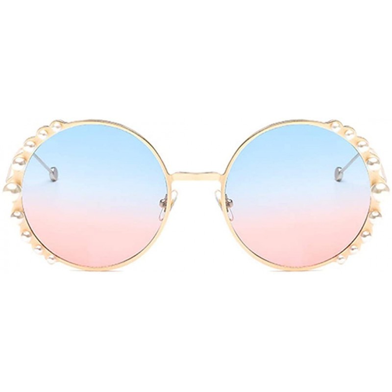 Rimless Stylish Round Pearl Decor Sunglasses UV Protection Metal Frame - Blue Pink Lens - C618W5CG7T2 $15.78