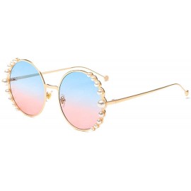 Rimless Stylish Round Pearl Decor Sunglasses UV Protection Metal Frame - Blue Pink Lens - C618W5CG7T2 $15.78