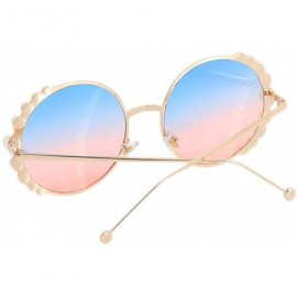 Rimless Stylish Round Pearl Decor Sunglasses UV Protection Metal Frame - Blue Pink Lens - C618W5CG7T2 $15.78