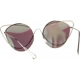 Cat Eye Womens Mirrored Lens Runway Thin Wire Rim Cat Eye Sunglasses - Teal - CD18CSI69X3 $14.82