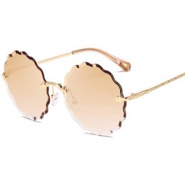 Oversized Sunglasses Wave Edge Cutting Sunglasses Women's Fashion Metal Anti-Ultraviolet - Tapered Tea - CC18Q88TAWR $30.08