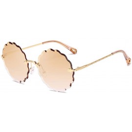 Oversized Sunglasses Wave Edge Cutting Sunglasses Women's Fashion Metal Anti-Ultraviolet - Tapered Tea - CC18Q88TAWR $30.08