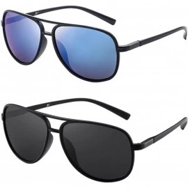 Aviator Retro Polarized Aviator Sunglasses Mirror Lightweight Eyeglasses for Men Women - 2 Pack (Blue & Grey) - C618G48OMYL $...