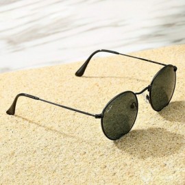 Wayfarer PA3447 Classic Crystal Glass Lens Retro Round Metal Sunglasses-50mm - Crystal Black Lens - CI1923G0A80 $17.07