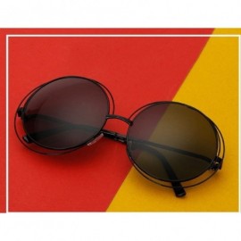 Oversized Round Mirrored Lenses Flat Metal Double Frame Sunglasses - 10a - CS182GH0AML $8.56